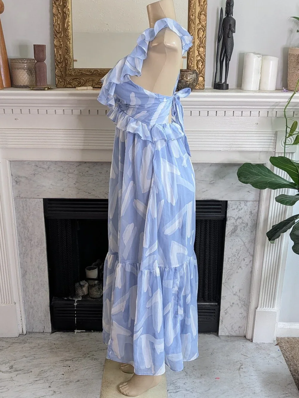 Abercrombie Fitch Powder Blue Ruffle Maxi Dress Size XS Tiered Romantic Flowy